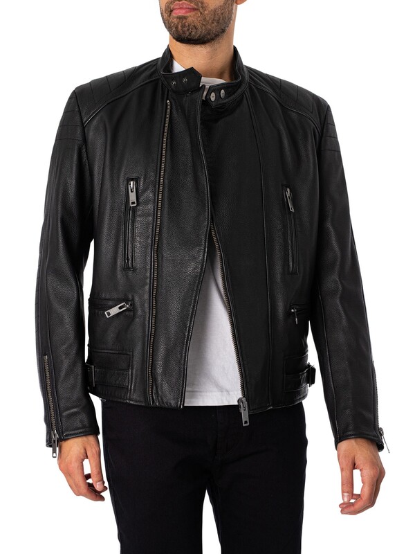 HUGO Lewis Leather Jacket - Black