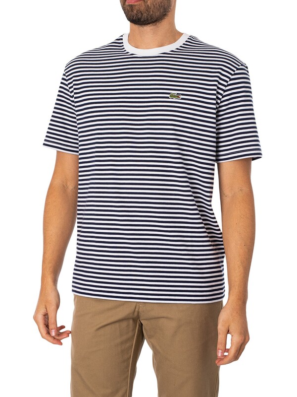 Lacoste Striped Logo T-Shirt - White/Blue