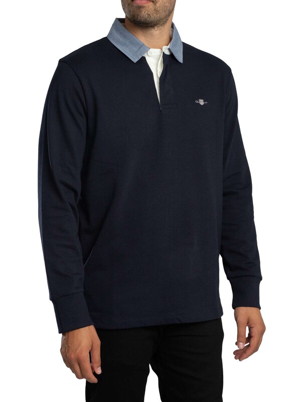 GANT Regular Chambray Heavy Rugger Longsleeved Polo Shirt - Evening Blue