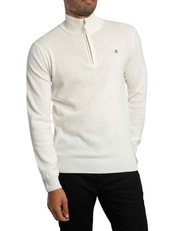 GANT Superfine Lambswool Half Zip Knit - Cream