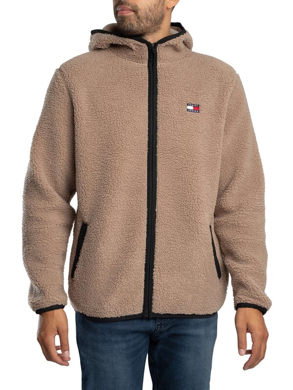 Tommy Jeans Regular Badge Teddy Zip Fleece - Coastal Taupe