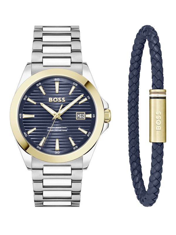BOSS Watch and Bracelet Set - Blue/Gold