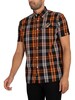 Trojan Check Woven Shortsleeved Shirt - Black/Orange/Ecru