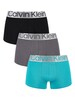 Calvin Klein 3 Pack Reconsidered Steel Trunks - Black/Grey Sky/Island Turquoise